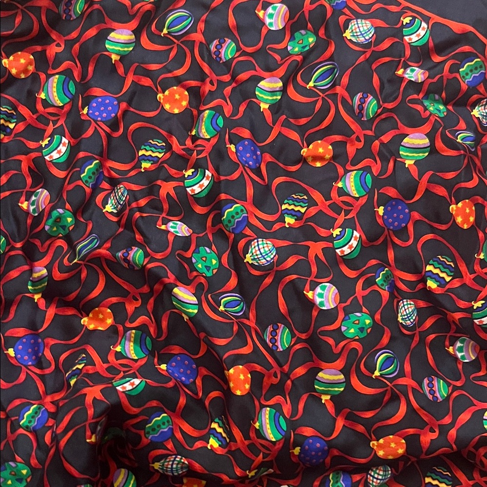 Alynn Vintage Women’s Colorful Christmas Ornaments Patterned Silk Scarf size 34”